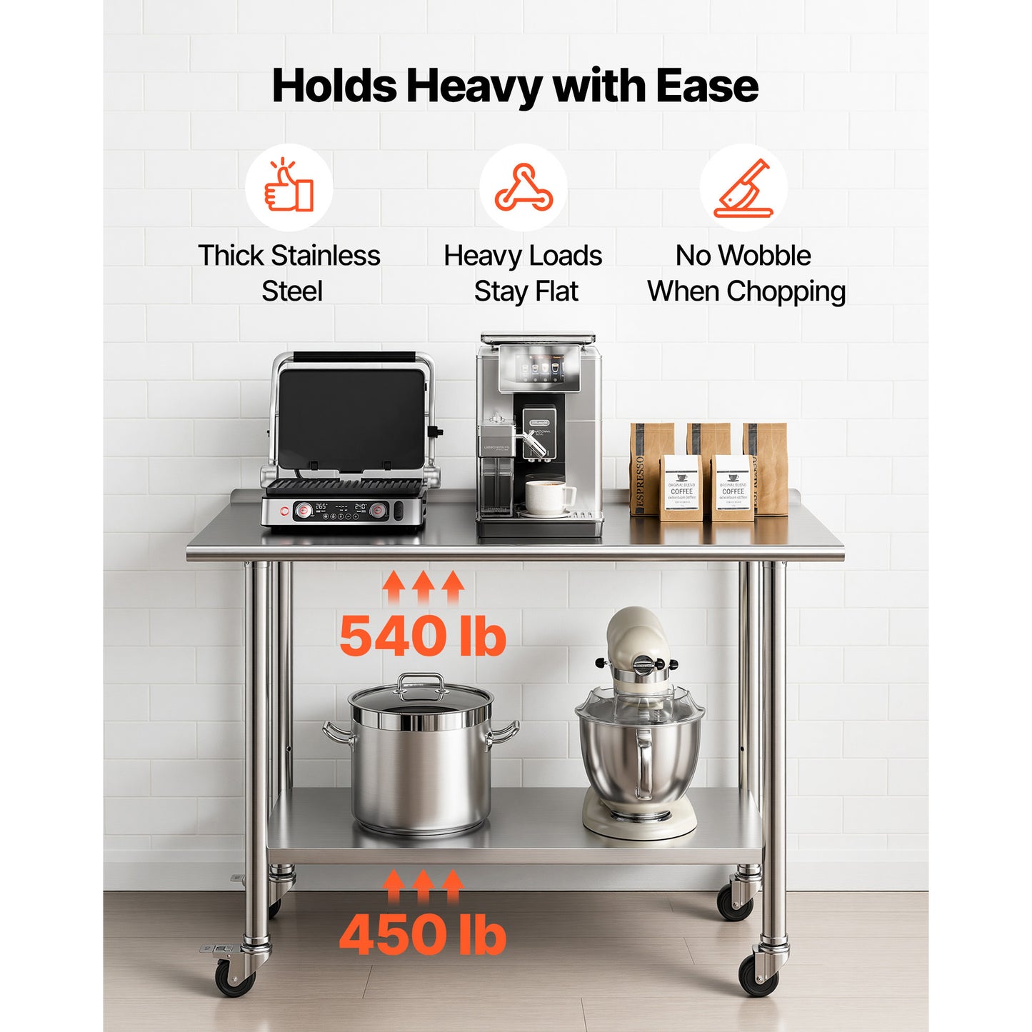Stainless Steel Work Table 24x48 Inch with Wheels - Commercial Food Prep Station with Adjustable Undershelf