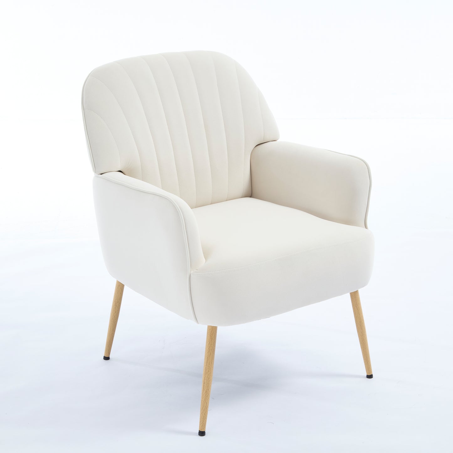 Beige Velvet Accent Chair - Modern Upholstered Barrel Armchair
