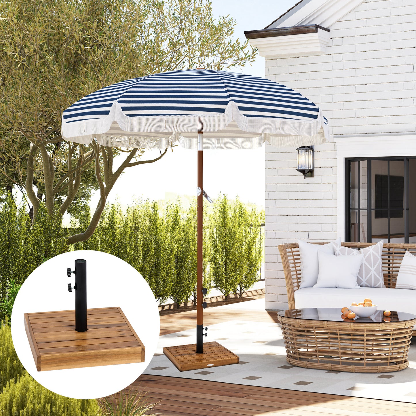 42 lbs Concrete Patio Umbrella Base for 1.25/1.5 Inch Poles - Teak