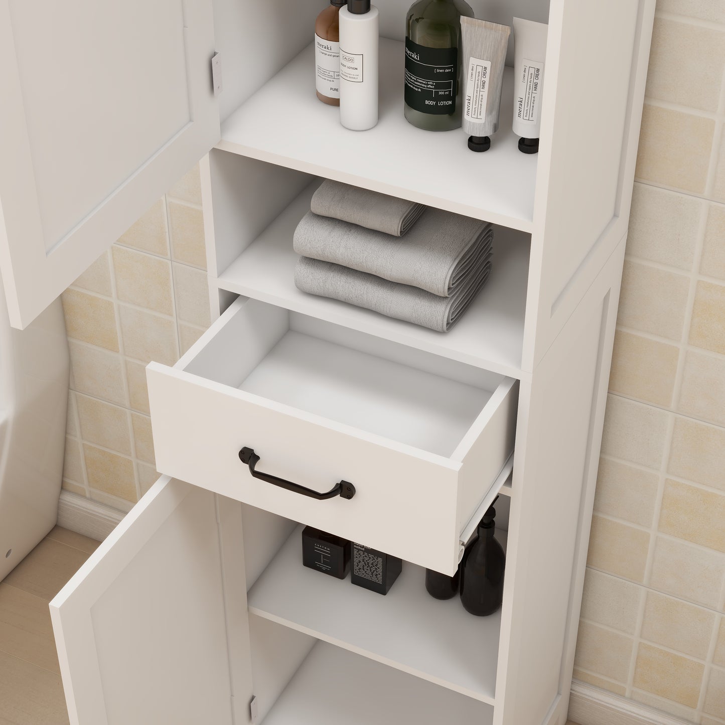 Narrow Slim Floor Standing Cabinet - 65'' Height, White