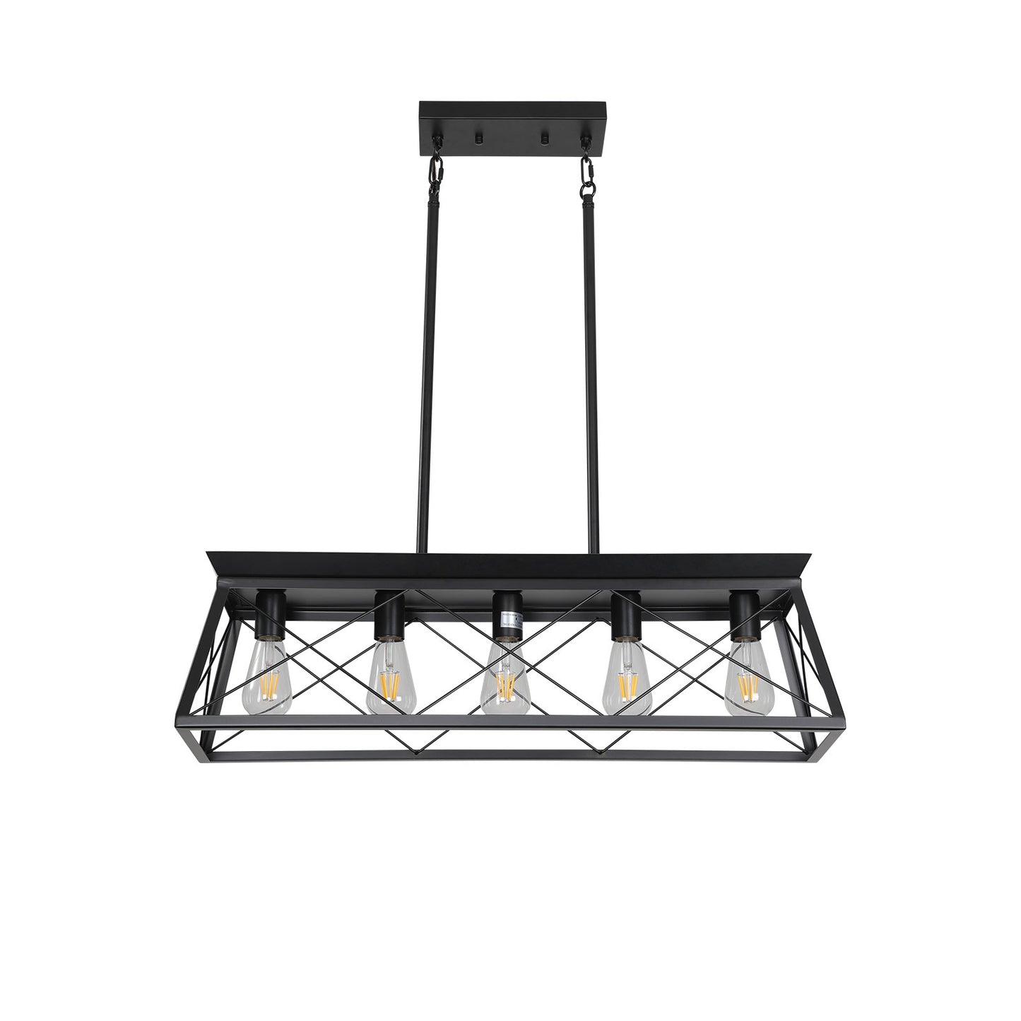 32-Inch Black Industrial 5-Light Pendant Chandelier - Adjustable