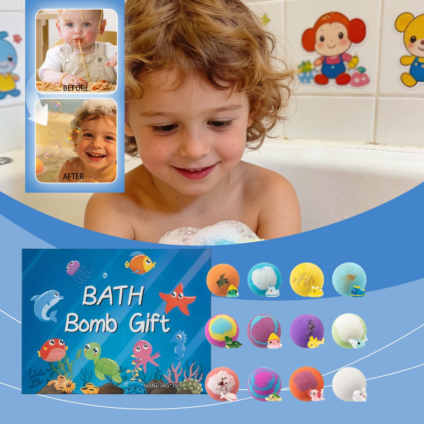 12-Piece Bath Bomb Toy Set for Kids - Moisturizing Bath Fun