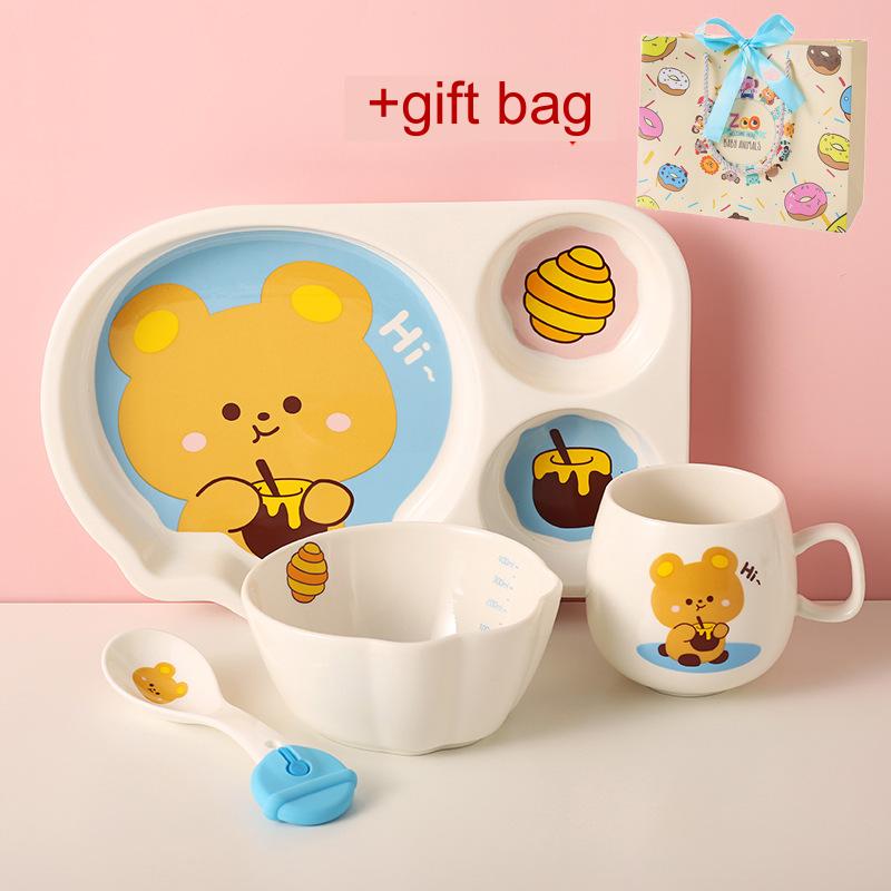 Children's Dinnerware Set with Cartoon Rabbit Design - Plates, Bowls, Cups & Utensils, Multiple Pieces