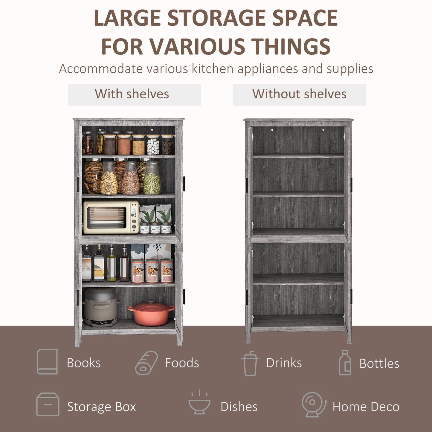 64-Inch Freestanding Kitchen Pantry Storage Cabinet - Gray Oak