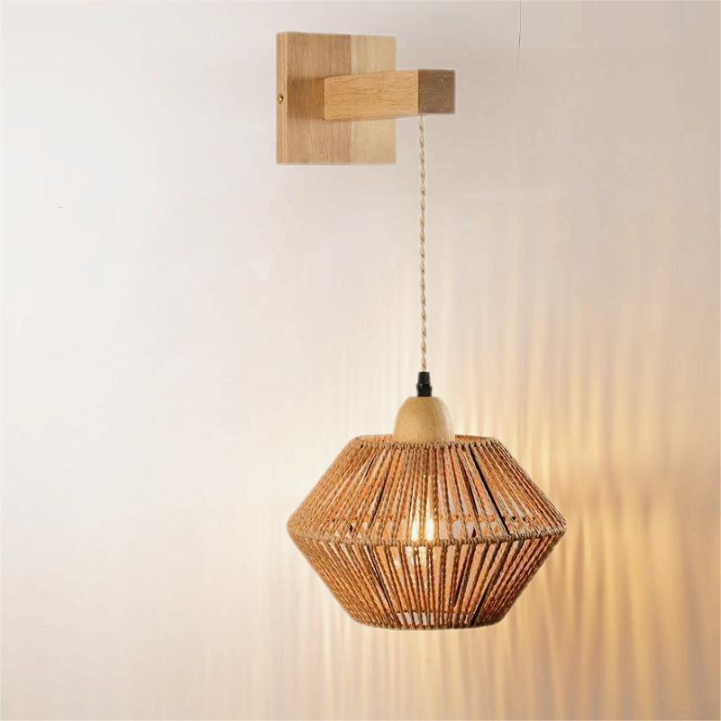 Industrial Style Rattan Wall Sconce with Light Option - Home Decor