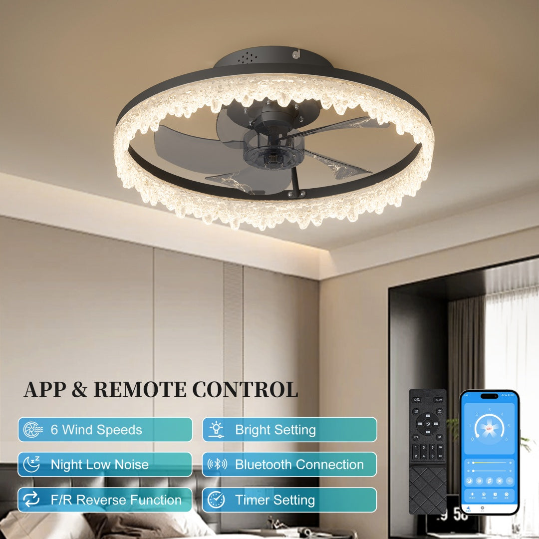 Elegant Black Ceiling Fan with Light - 16-Inch LED Chandelier