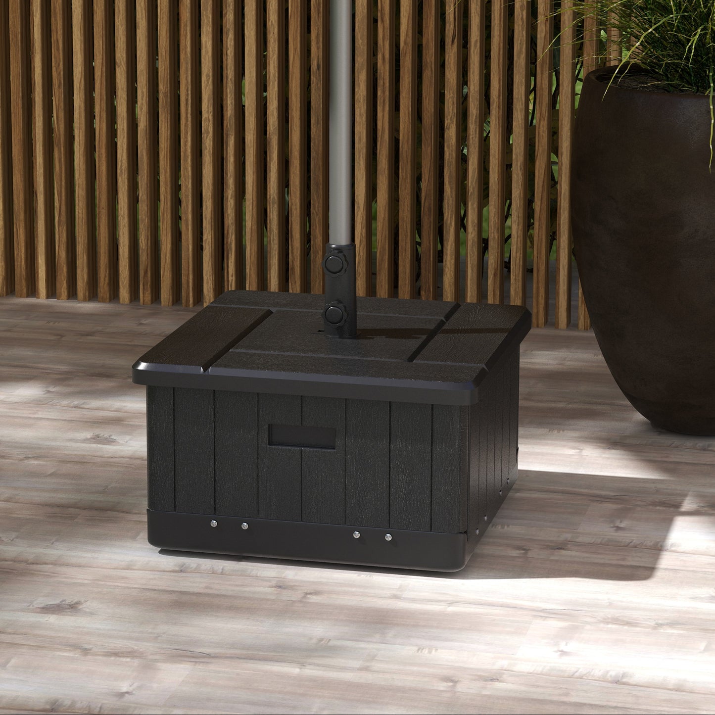 3-in-1 Outdoor Umbrella Base with Wheels, End Table & Planter - Black