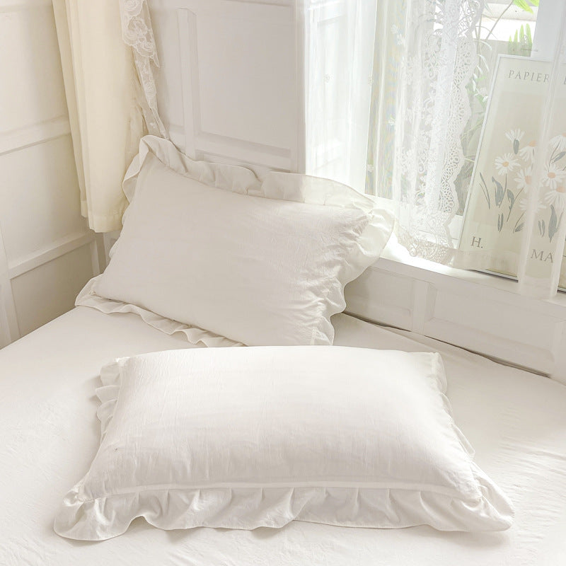 Instagram-Style White Bedding Set - Princess Water-Washed Cotton, 4-Piece Duvet Cover Set