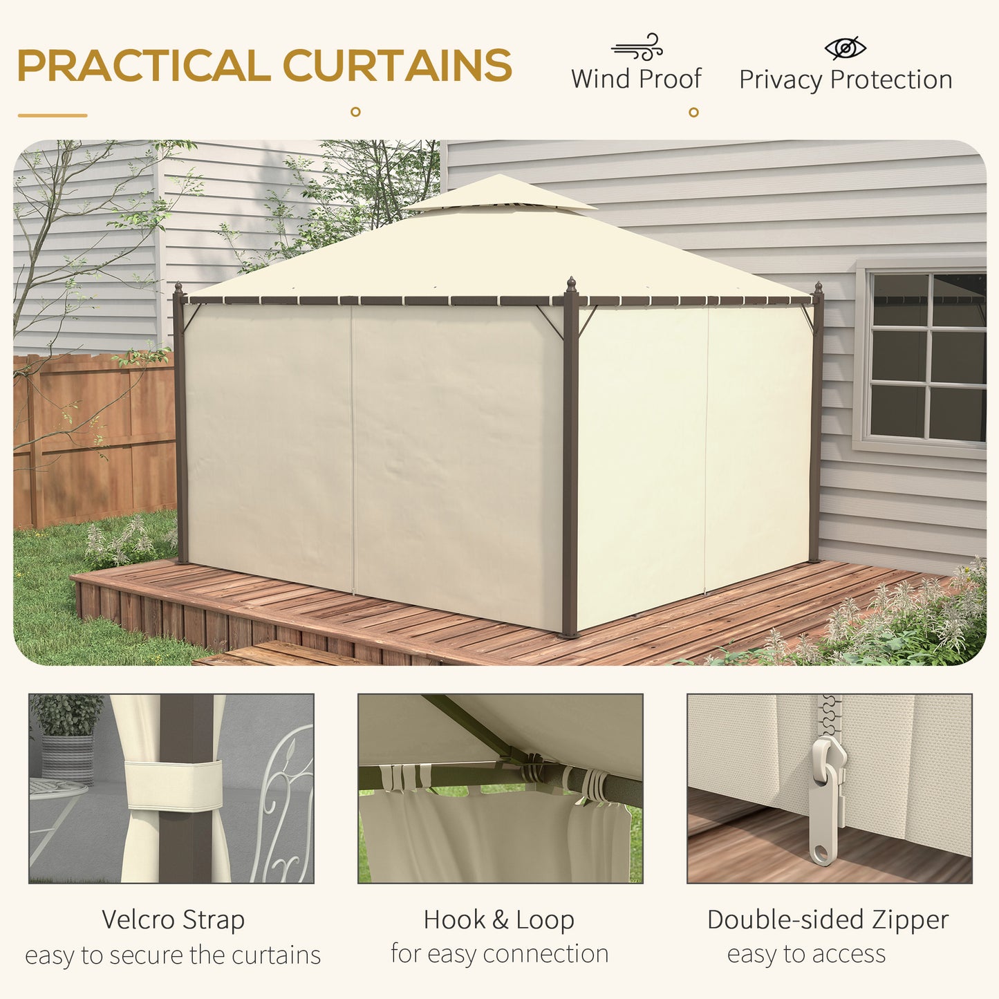 10x12 Outdoor Patio Gazebo with Curtains - Beige