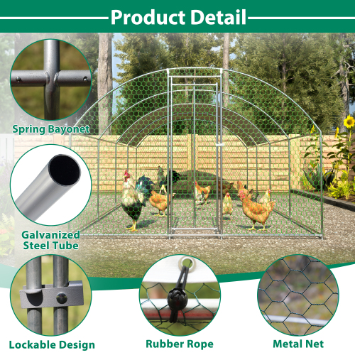 Large Metal Chicken Coop with Lockable Door Waterproof Design Argent