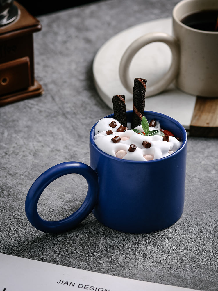Ceramic Coffee Mug with Spoon & Coaster - Nordic Style, Multiple Colors