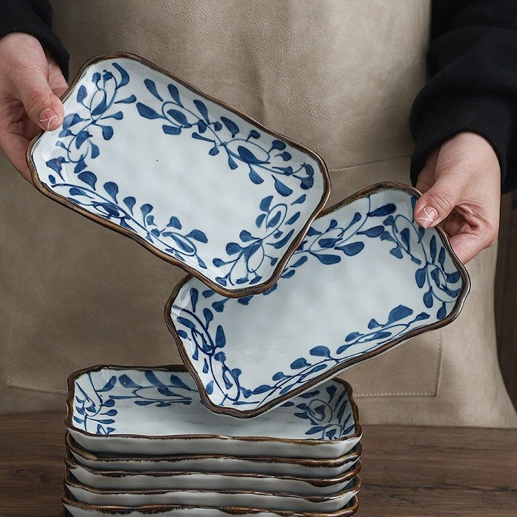 Ceramic Rectangular Corner Plate - Shallow 7.8-Inch Lotus Mouth Dining Dish Set
