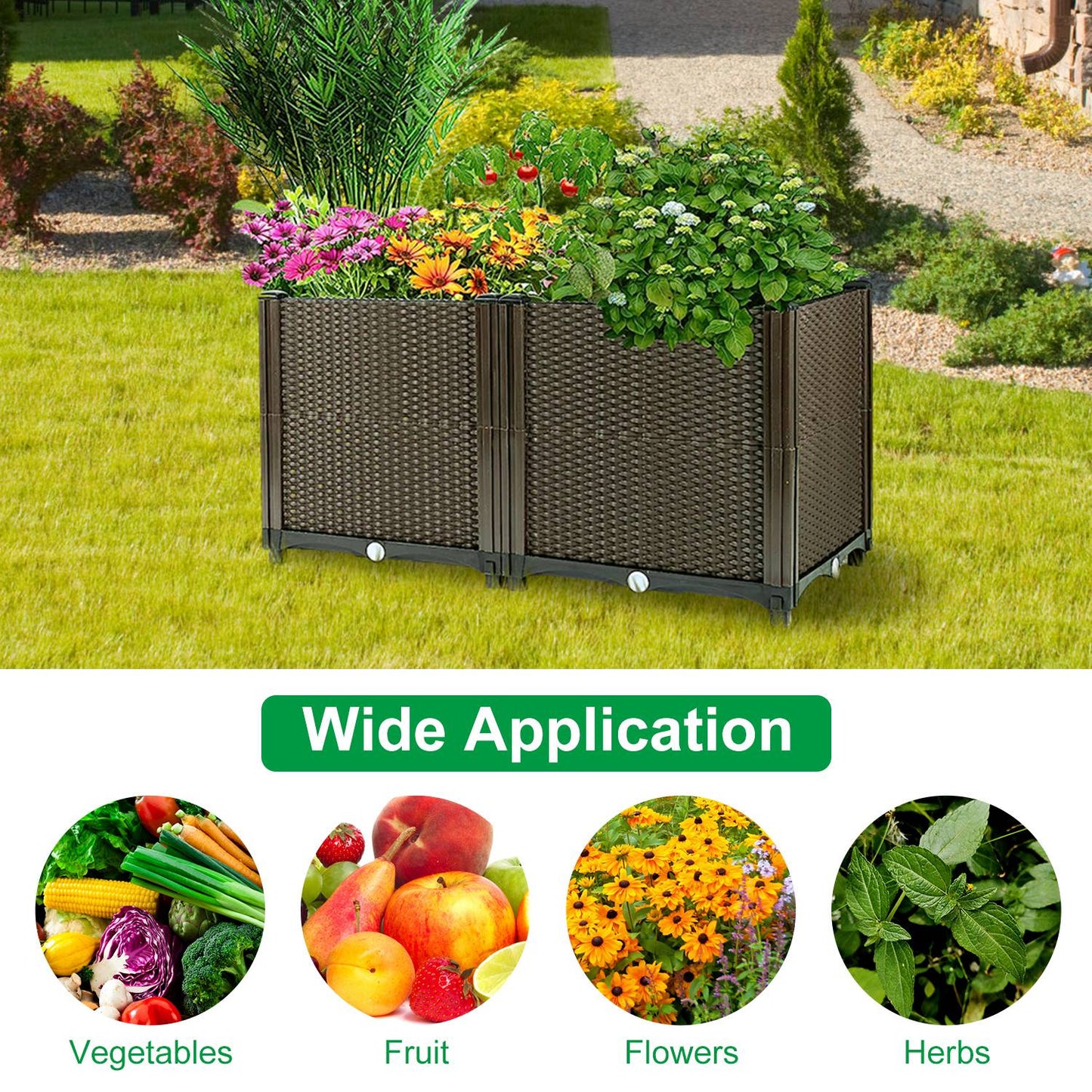 Raised Garden Bed with Self-Watering System for Vegetables Flowers Herbs - Multiple Sizes