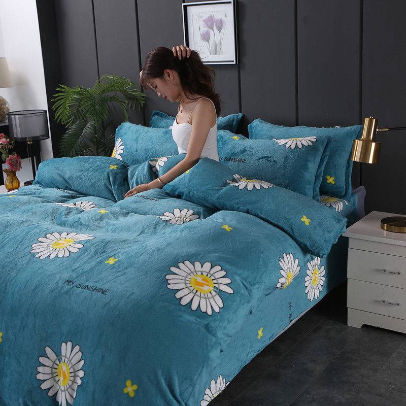 Winter Double-Sided Fleece Coral Quilt Cover Set - Thickened Warm Bedding