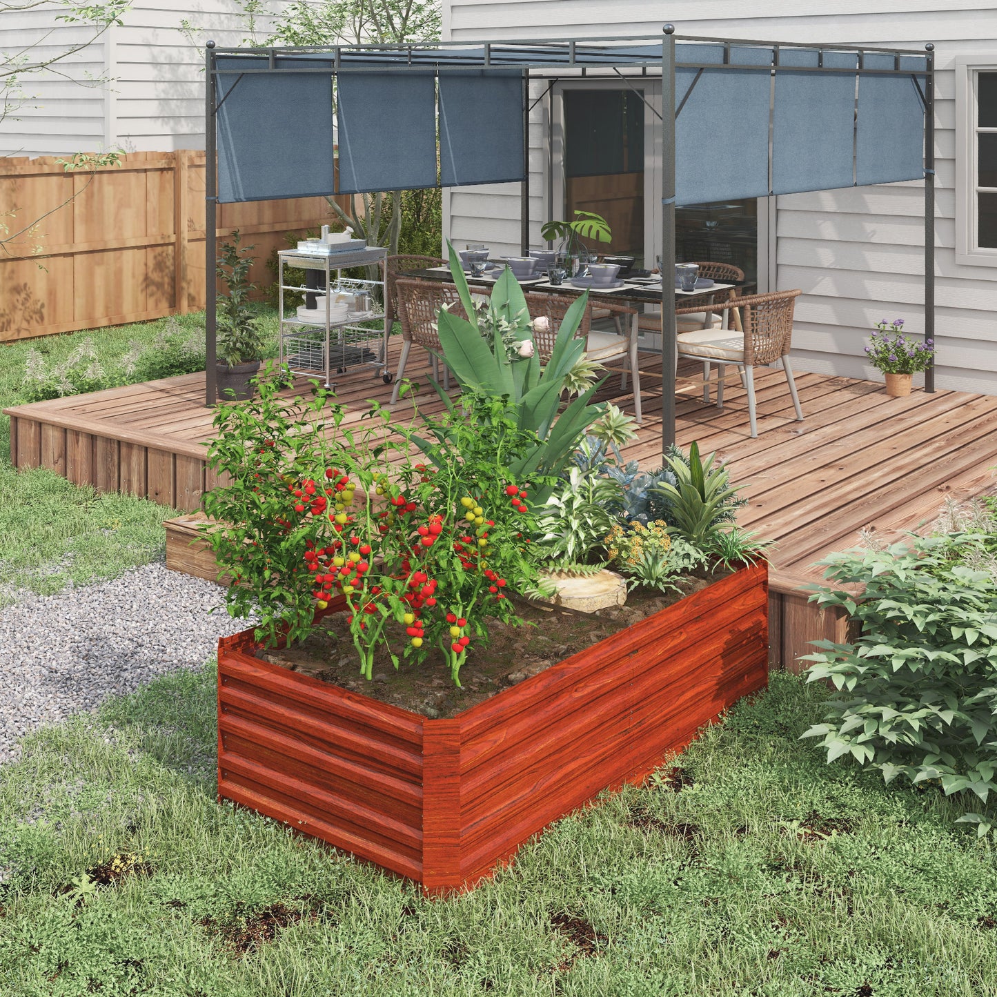 Galvanized Steel Raised Garden Bed Outdoor Planter 71x36x23 Dark Brown