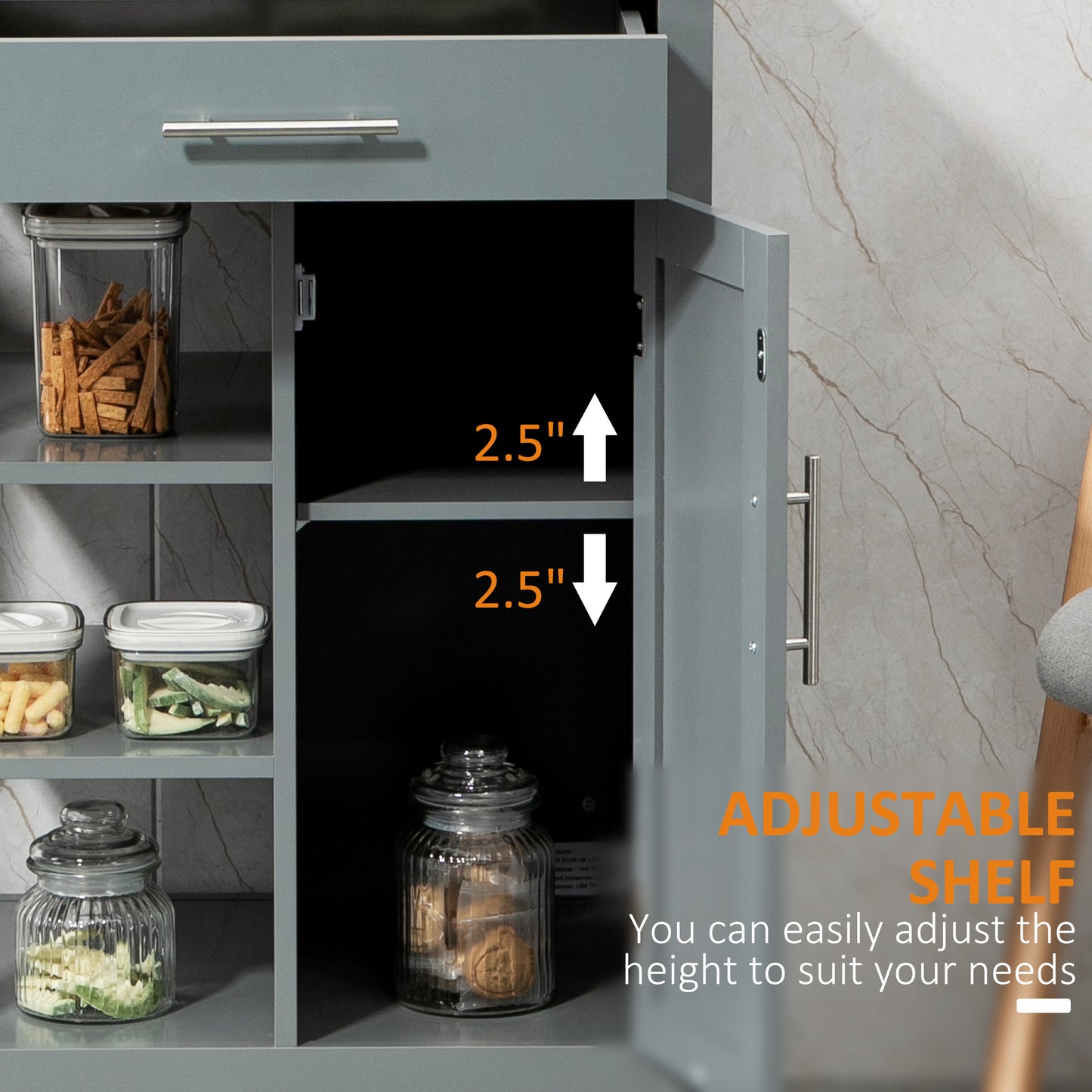 Rolling Kitchen Island Cart with Storage Shelf - Gray