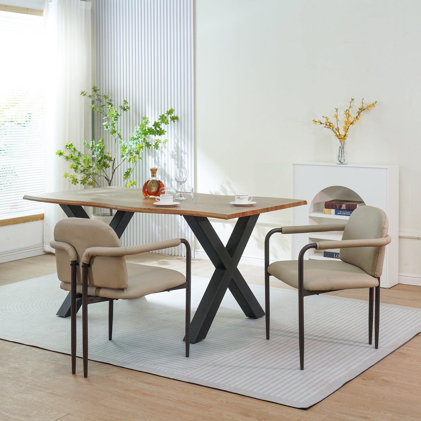 Set of 2 Dining Chairs with Iron Frame - Espresso & Khaki