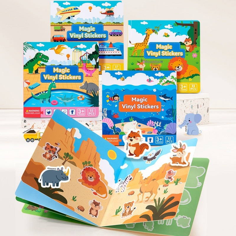 Educational Jelly Book Toys with Repeated Sticky Paper - Dinosaur, Animal, Ocean & Transport Styles