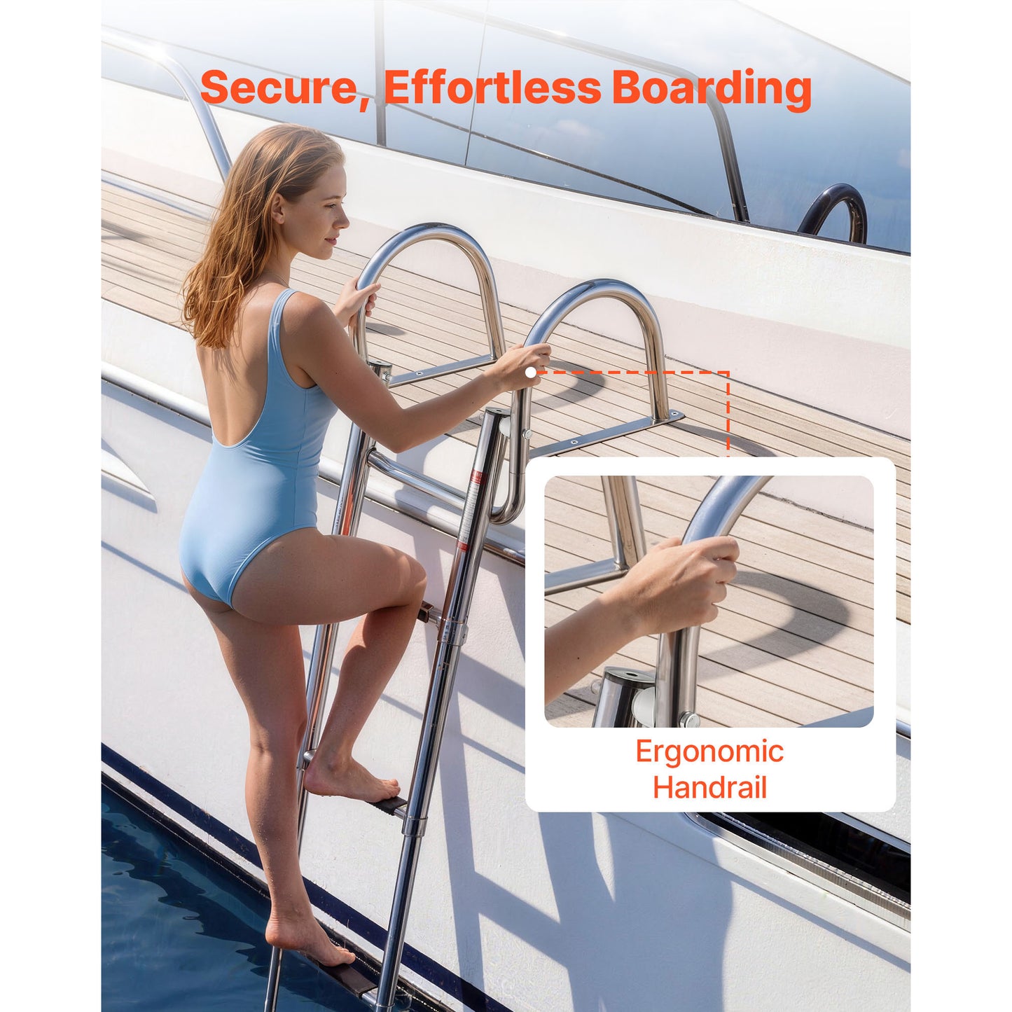Stainless Steel Telescoping Boat Ladder - 4 Steps, Anti-Slip, 600 Lb Capacity