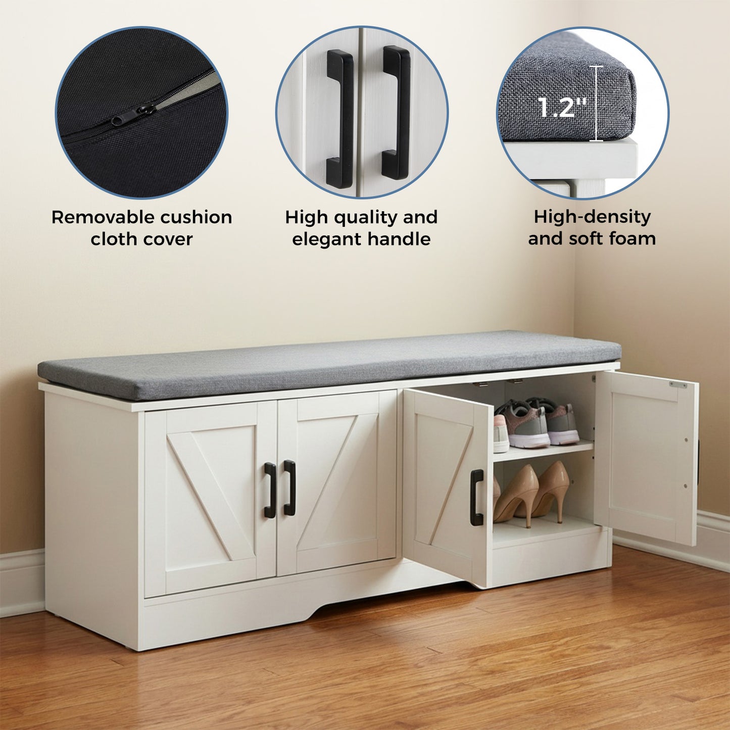 Wooden Shoe Storage Cabinet for Living Room - Multiple Sizes