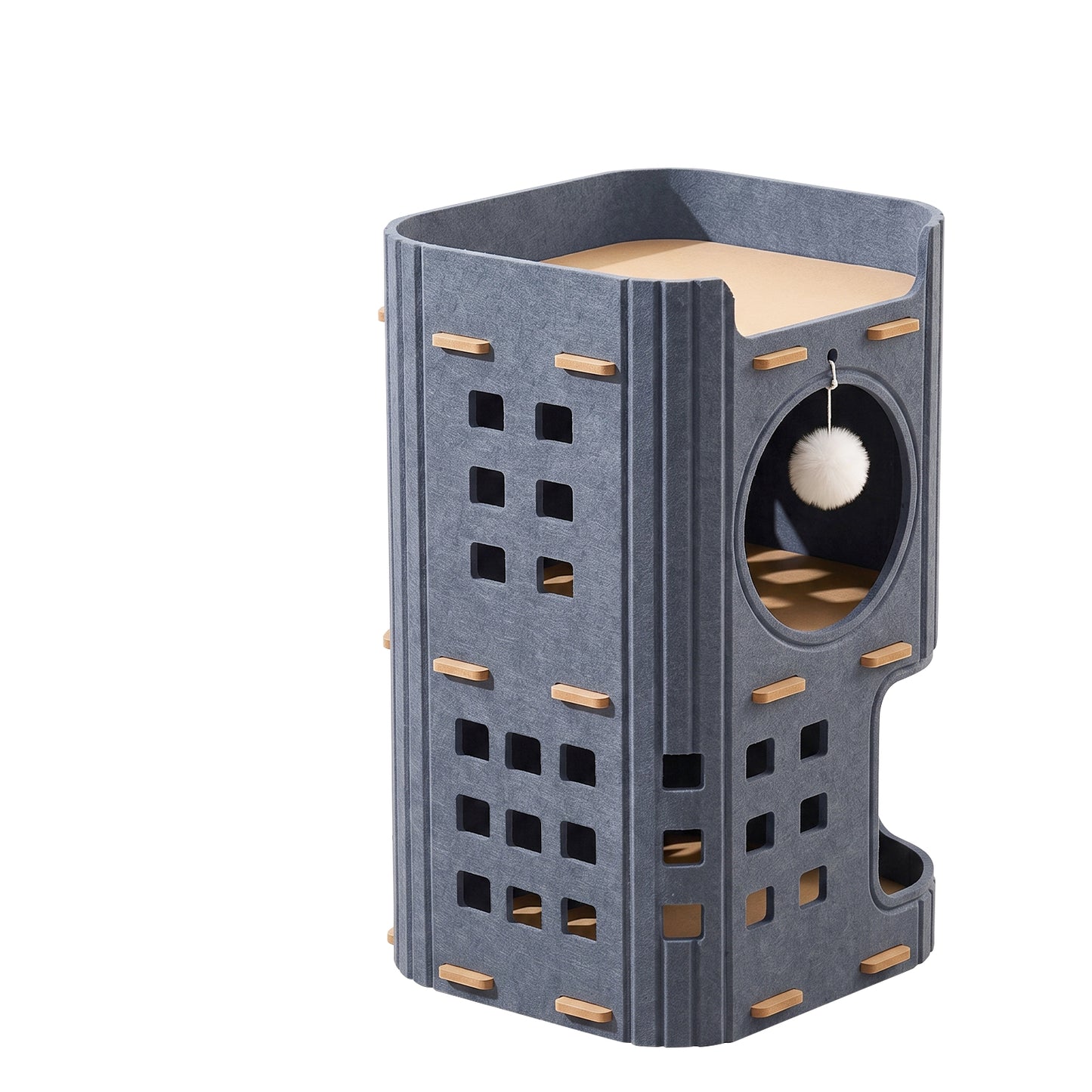 Grey Two-Story Pet House - Hole-Shaped Design for Small Pets
