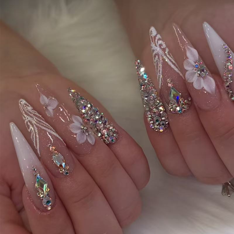 Fake Nail Patch Flower Armor for Nail Art - White & Jelly Glue