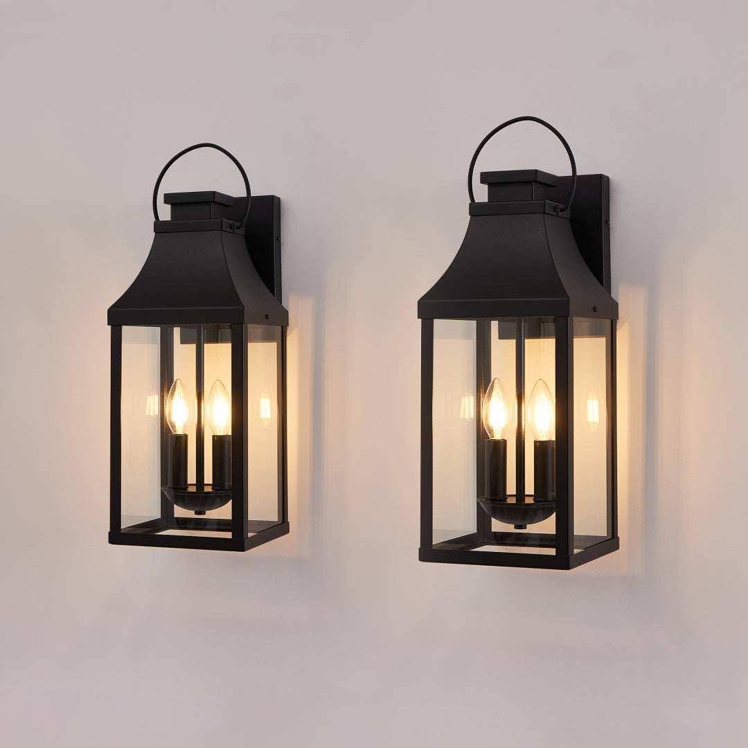 20-Inch Outdoor Wall Light Sconce - 2-Pack Modern Black Lantern