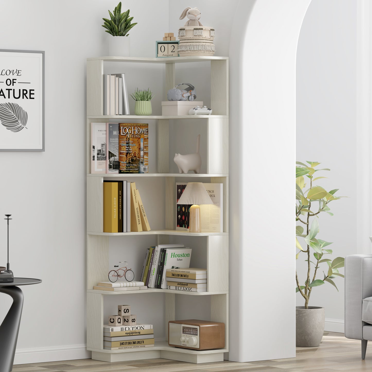6 Tier Freestanding L-Shaped Corner Bookshelf For Living Room,