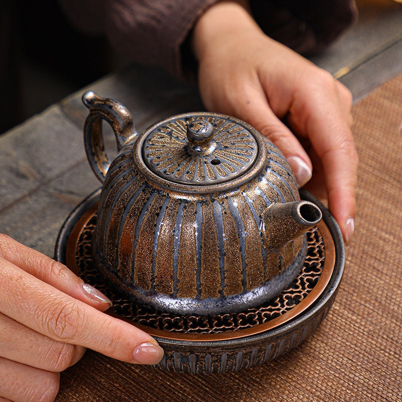 Coarse Ceramic Teapot Set - Kiln-Transformation Pottery for Home Tea Brewing