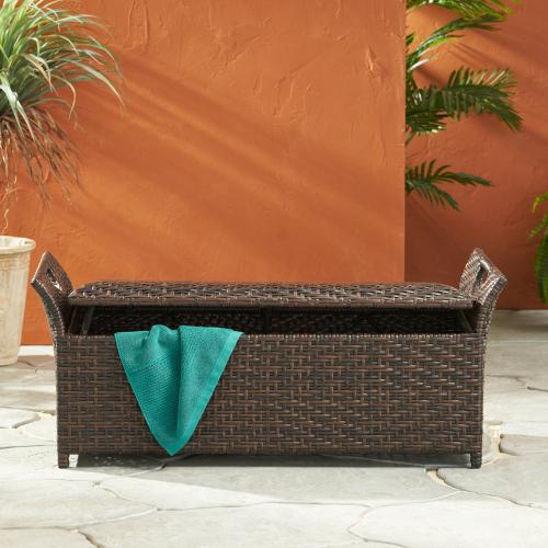 Wing Shaped Outdoor Storage Bench with Hidden Storage - Brown