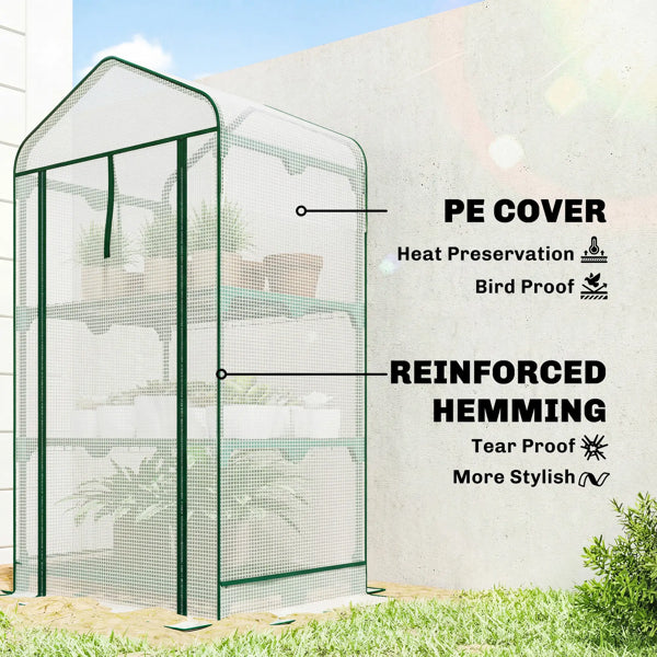 Mini Greenhouse with Double-Layer Roof - 3-Tier Plant Shelf