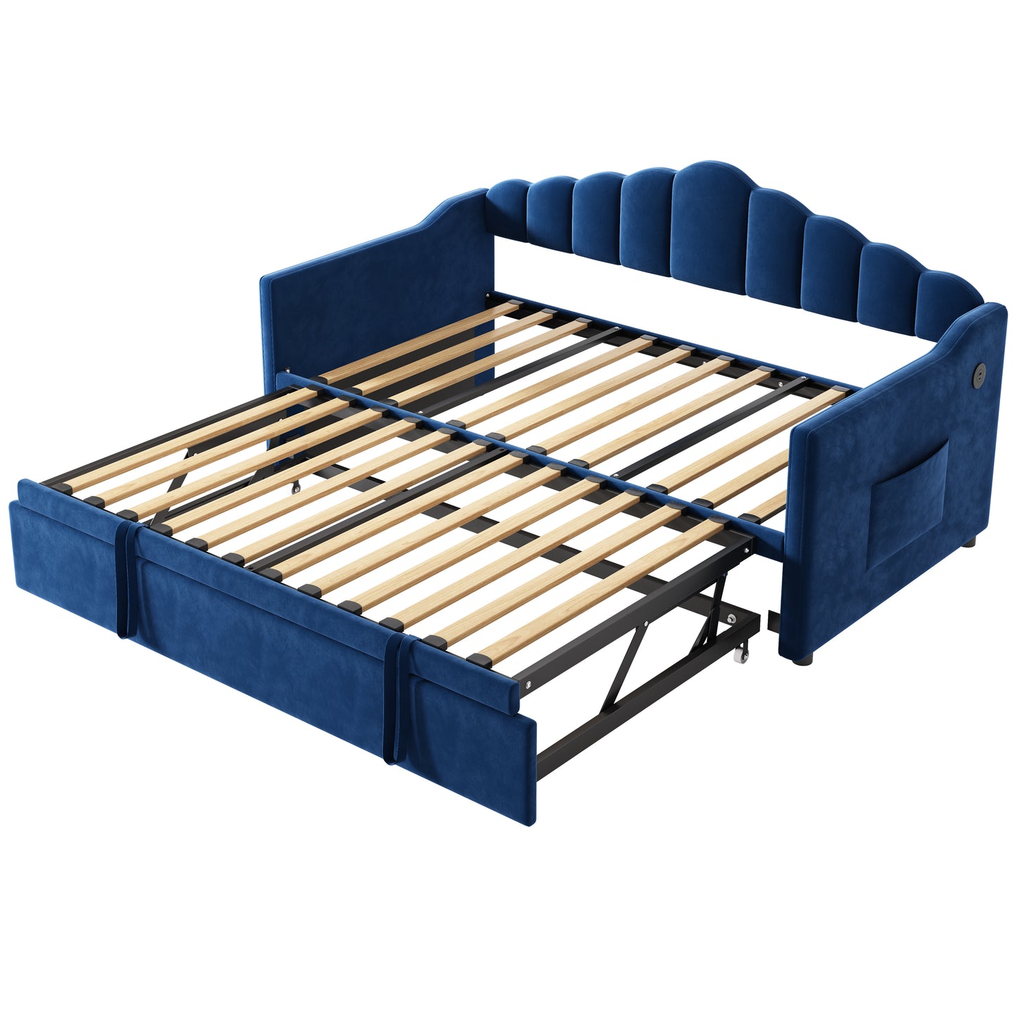 Upholstered Twin Size Daybed With Adjustable Height Pop Up Trundle