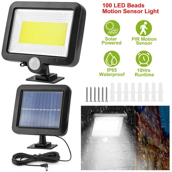 Solar Powered Outdoor Wall Light with Motion & Light Sensors, IP65 Waterproof, Black