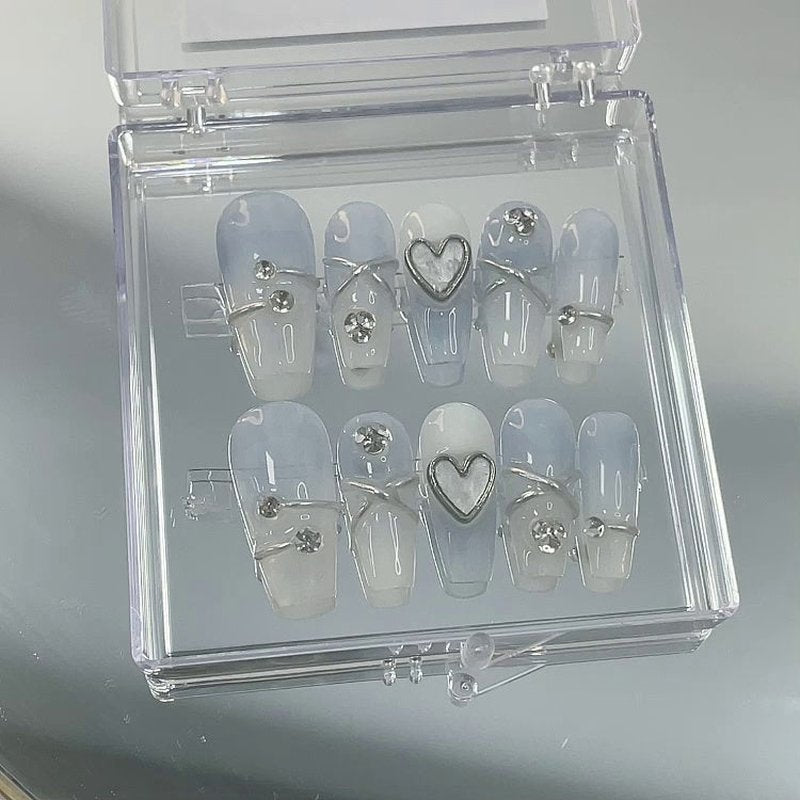Blue Ice Rain Nail Stickers - Minimalist Press-On Nails