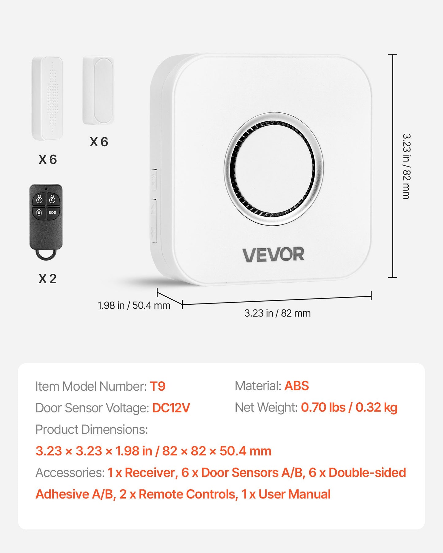 Wireless Door Contact Sensor Alarm Kit - 12V DC, 656 Ft Range, App Control, 6 Sensors + Receiver