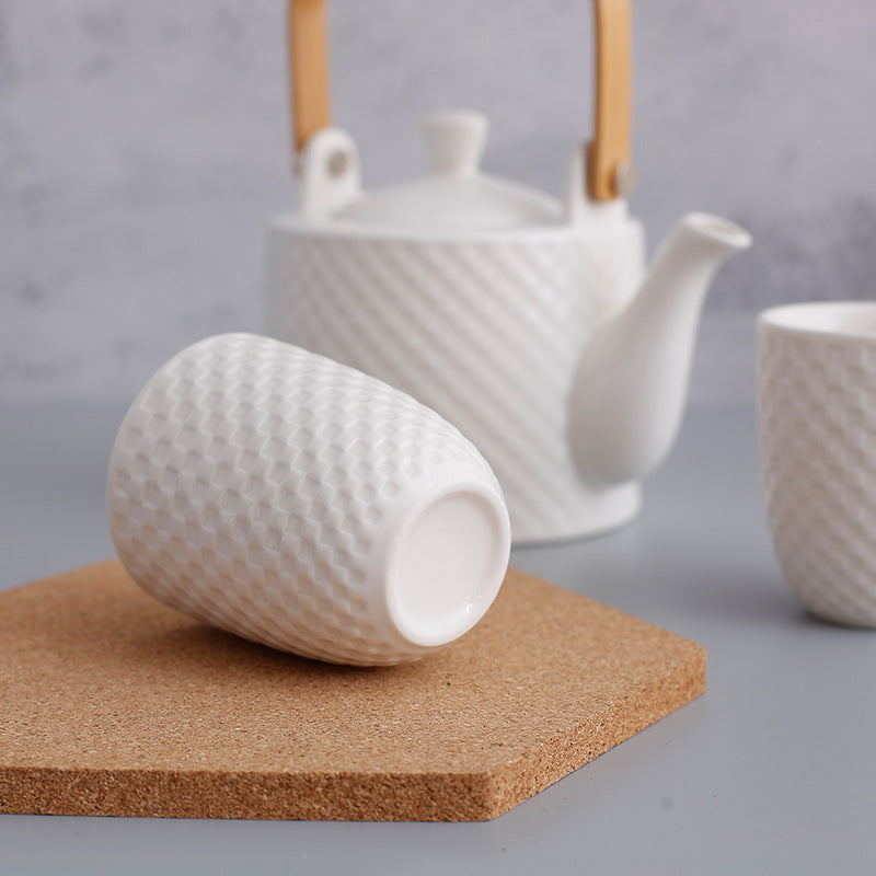 Japanese Ceramic Tea Set with Cups and Pot - White or Black Checkered Finish