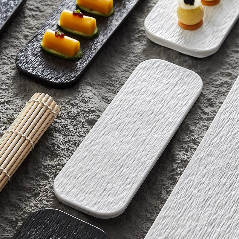 Rectangular Sushi Plate Set - Rock Pattern Porcelain Dinnerware for Kitchen