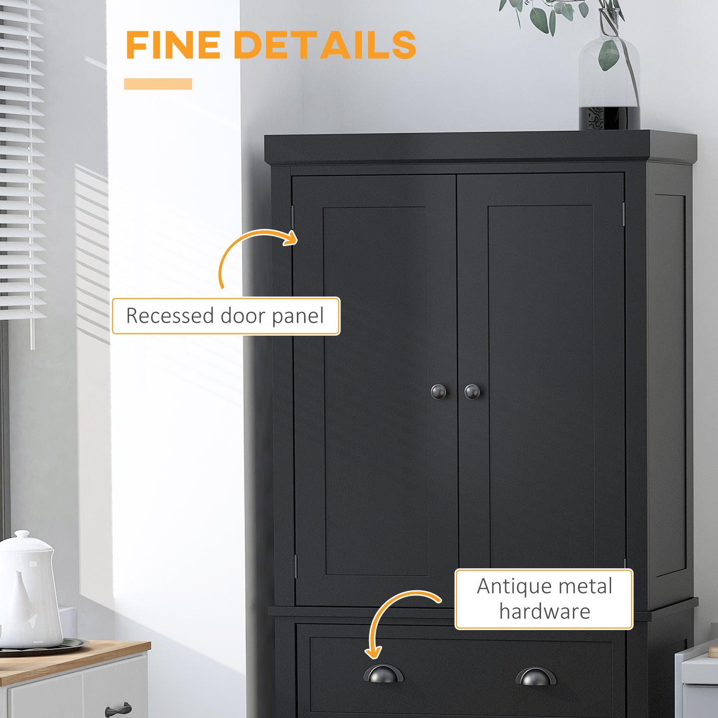 72.5" Freestanding Kitchen Cabinet with Doors & Shelves - Black