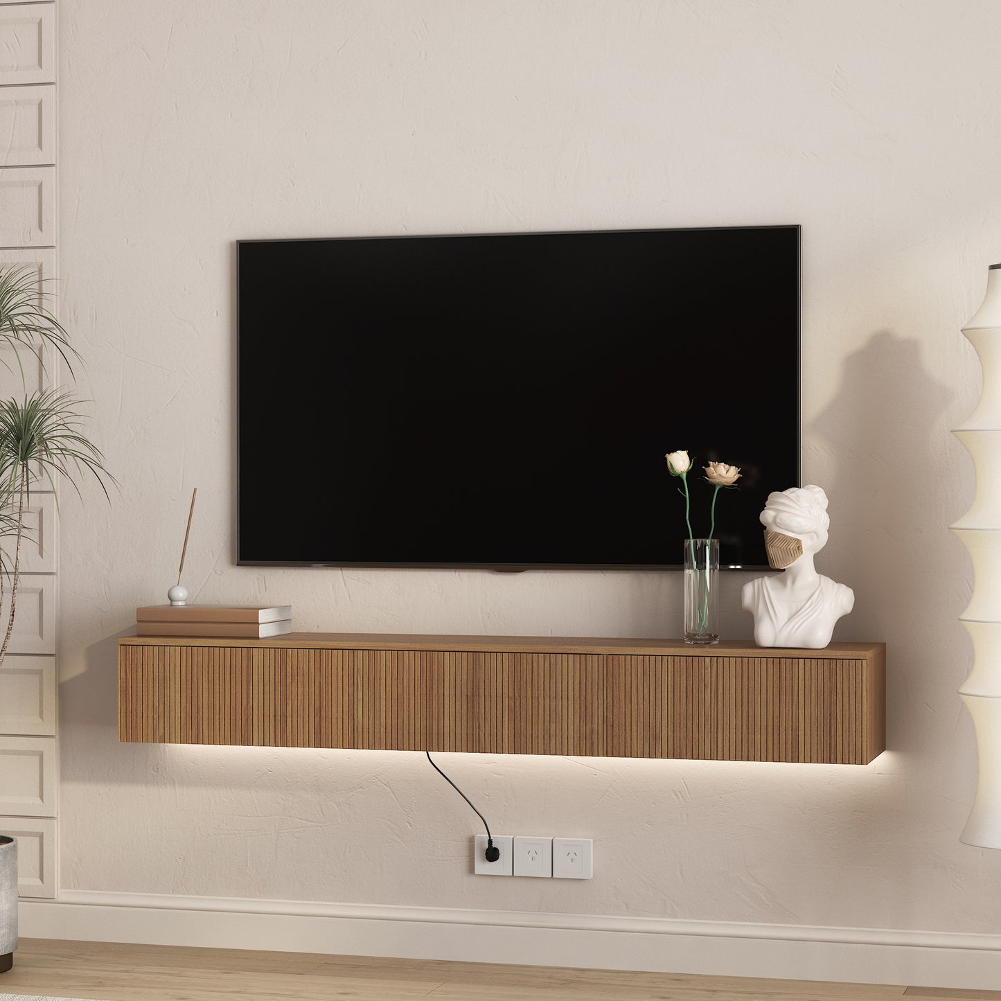 Wall Mounted Floating TV Stand with 16 Color LEDs - 65 Inch