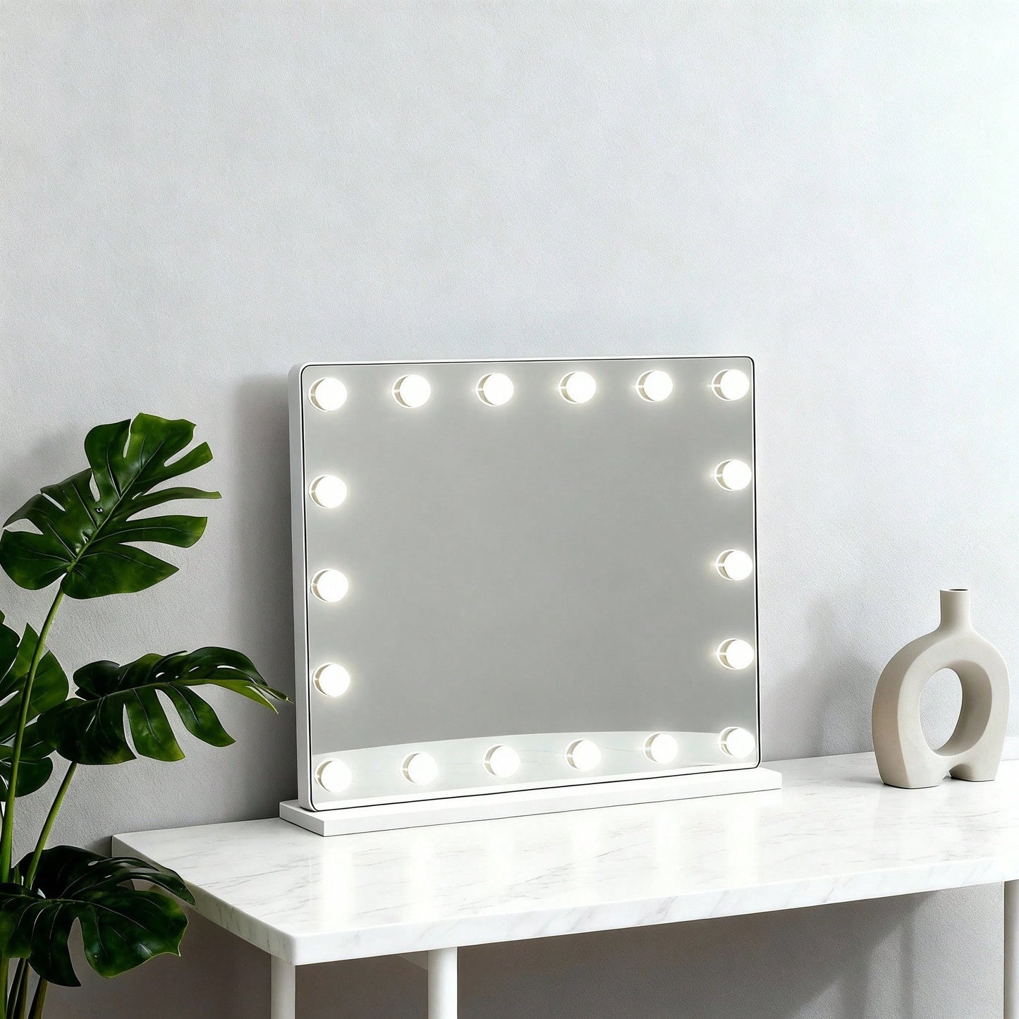 Large LED Vanity Mirror with 15 Dimmable Bulbs & USB Charging Port
