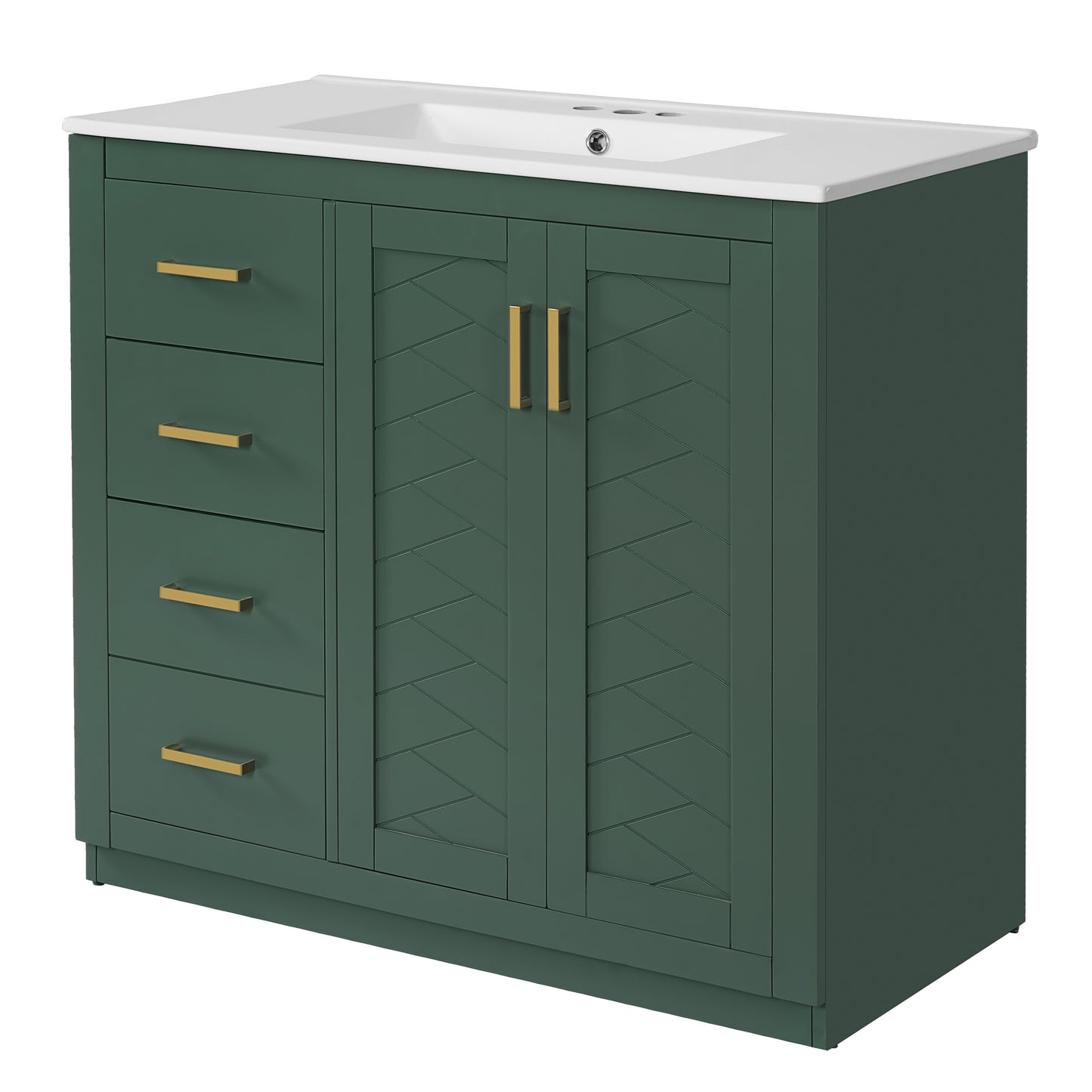 36-Inch Green Bathroom Vanity with Ceramic Sink & Storage Cabinet