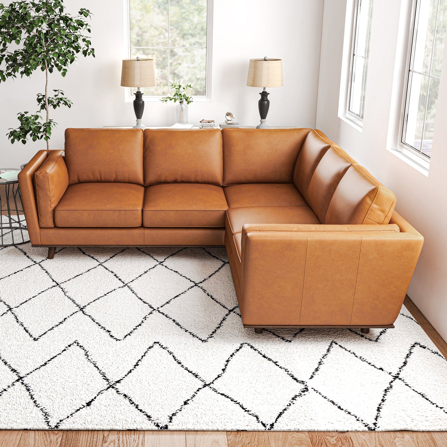 Erman Tan Leather Corner Sofa
