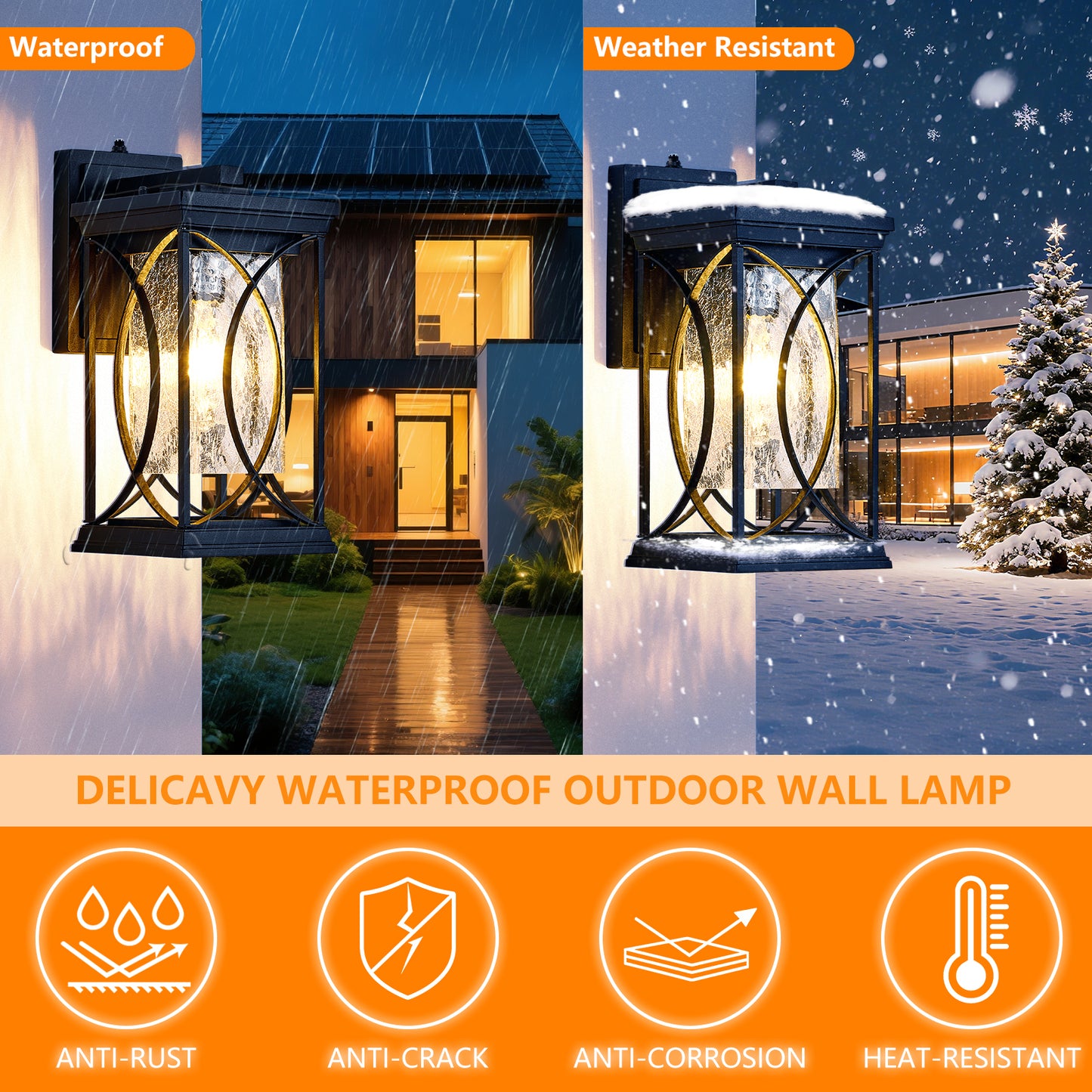 Black Outdoor Wall Lantern with Dusk to Dawn Sensor - Waterproof Aluminum Exterior Light Fixture