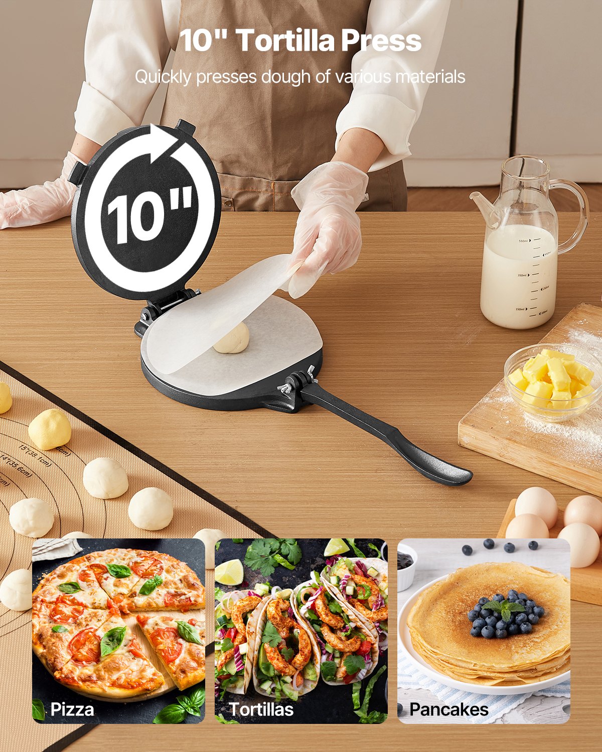 Heavy Duty Cast Iron 10 Inch Tortilla Press for Dough & Flatbreads