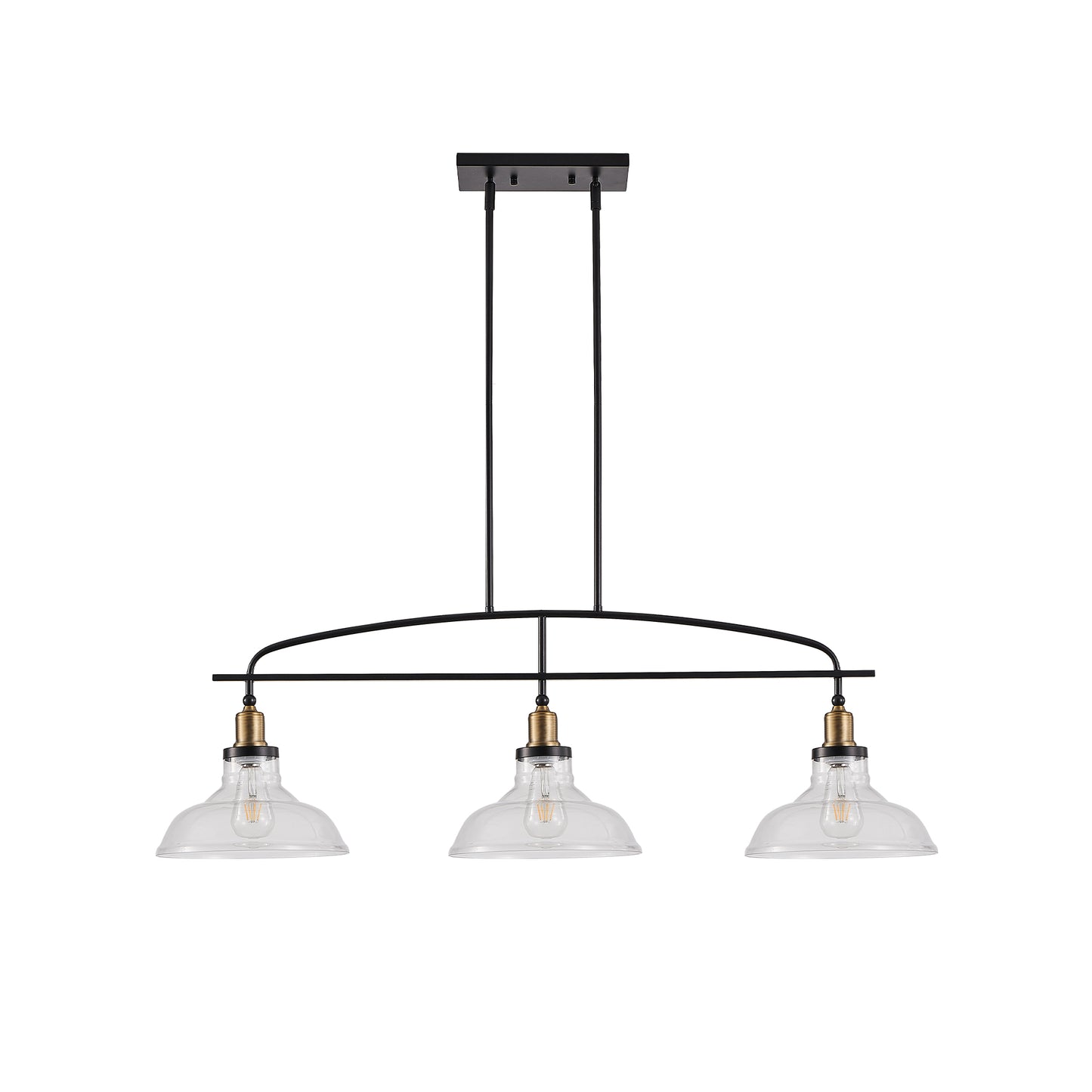 Industrial 3-Light Pendant Chandelier with Clear Glass Shades