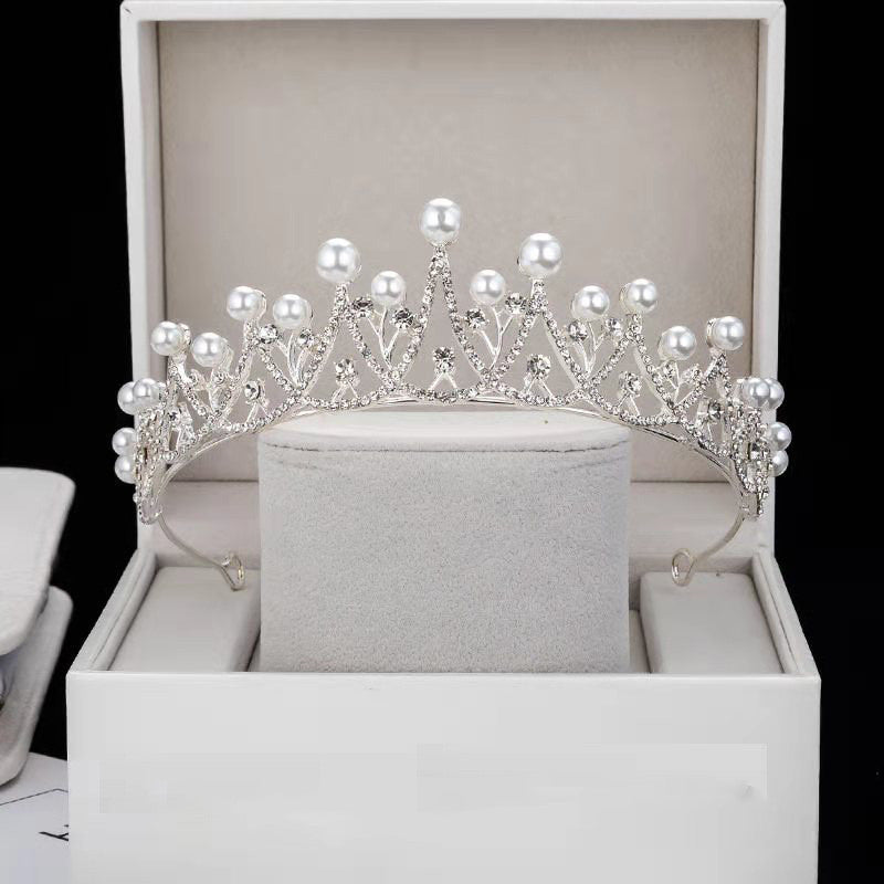 Pearl Bridal Tiara Crown - Silver Alloy Wedding Headpiece