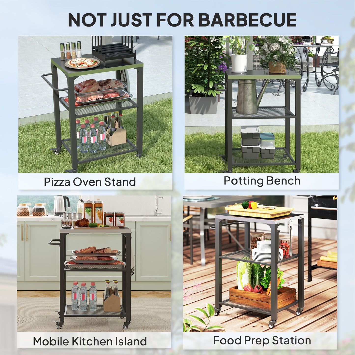 Stainless Steel Outdoor Grill Cart with 3 Shelves & Wheels