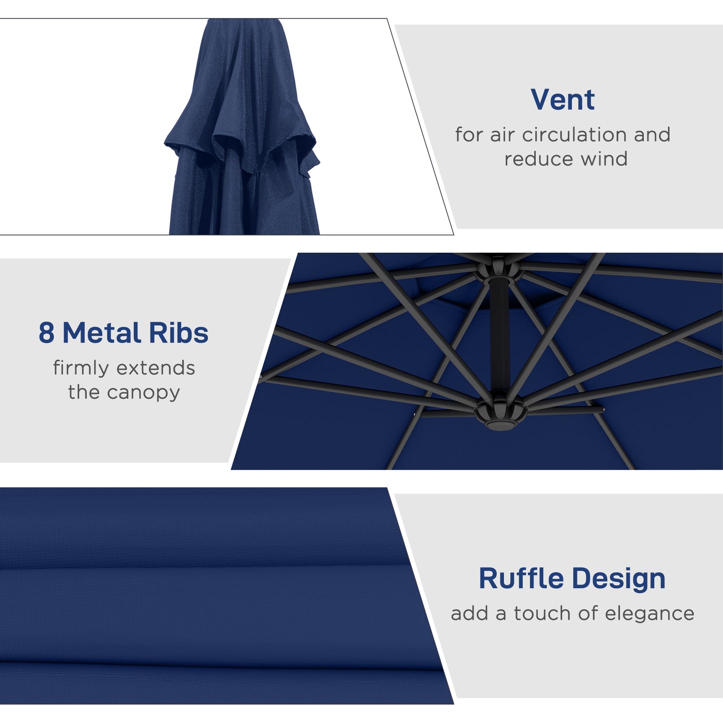 10-Foot Cantilever Patio Umbrella - Navy Blue, UV & Water Resistant