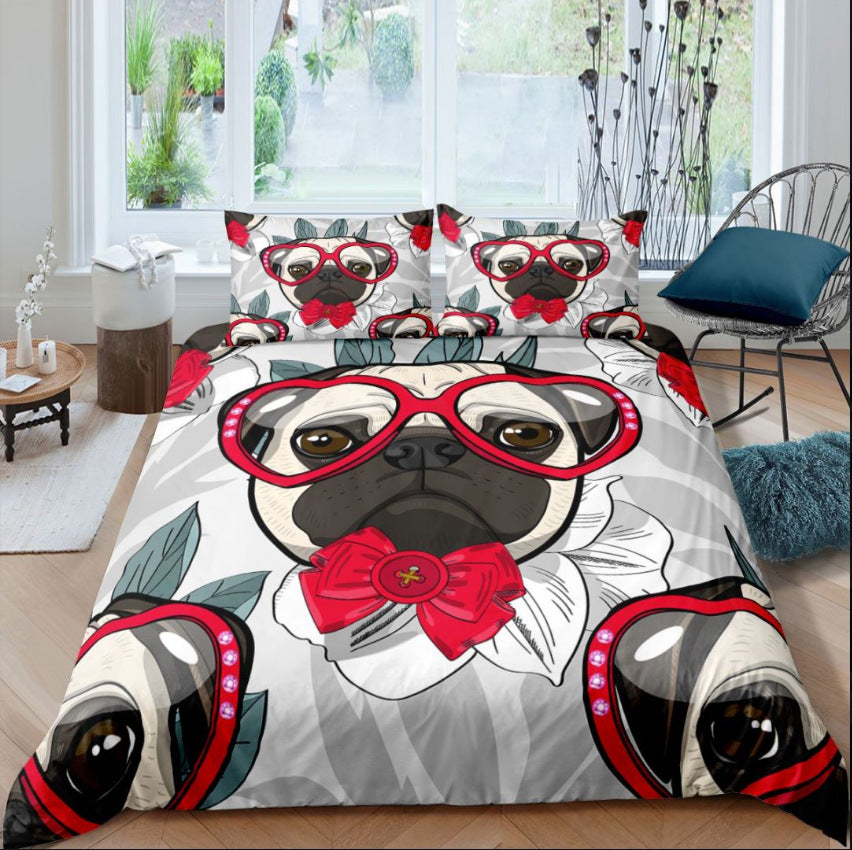 3D Pug Digital Printing Bedding Set - Modern Home Textiles