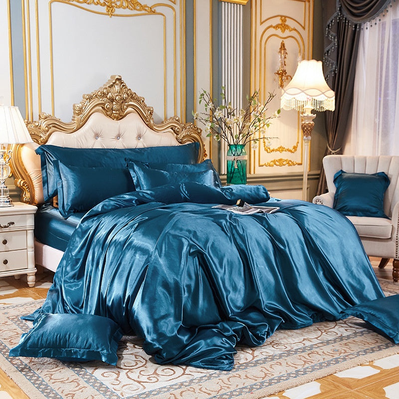 Silky Four-Piece Bedding Set - Quilt Cover Bed Sheet & Fitted Sheet